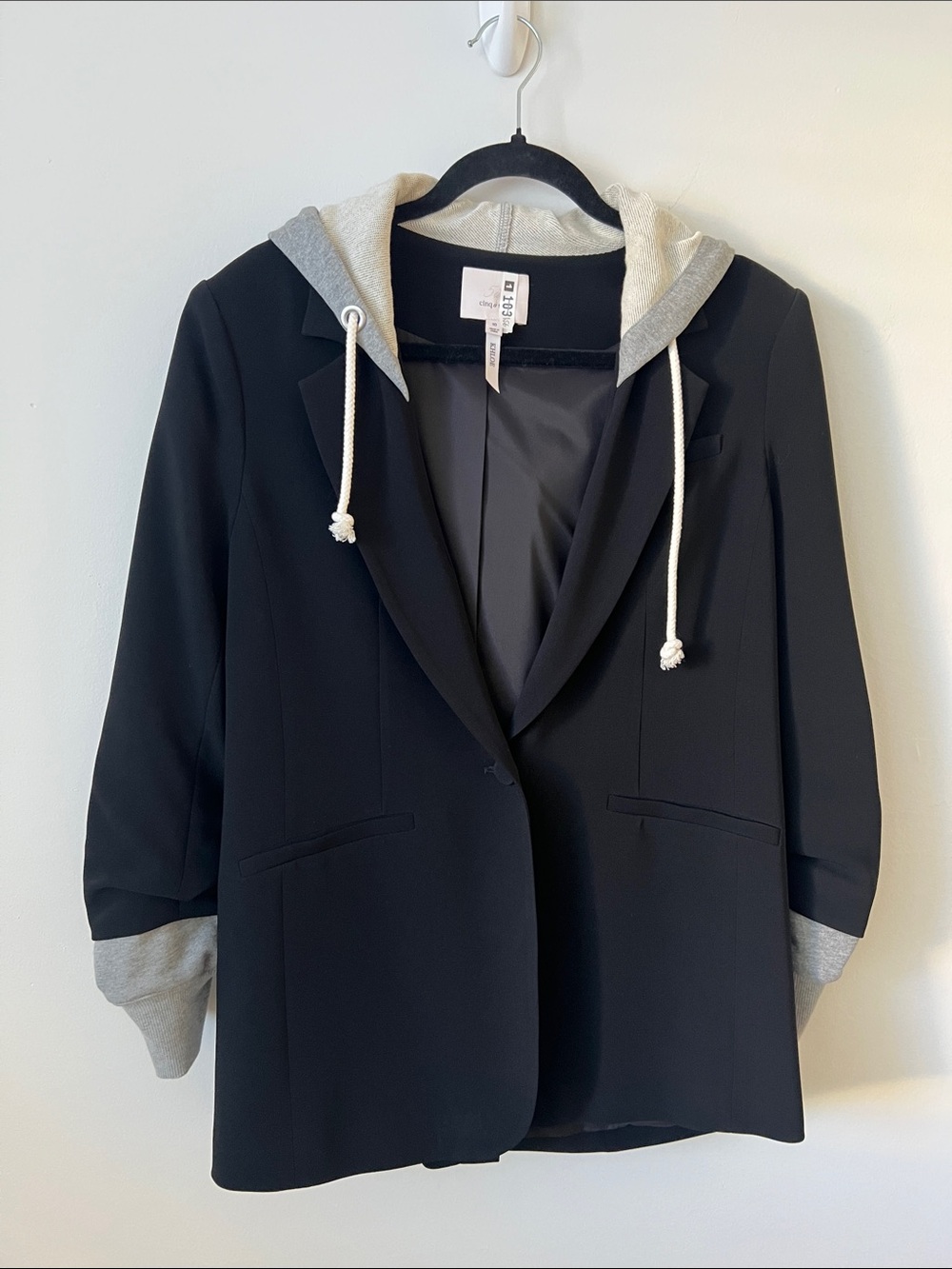 cinq a sept Black Blazer with Gray Hoodie and Cuffs